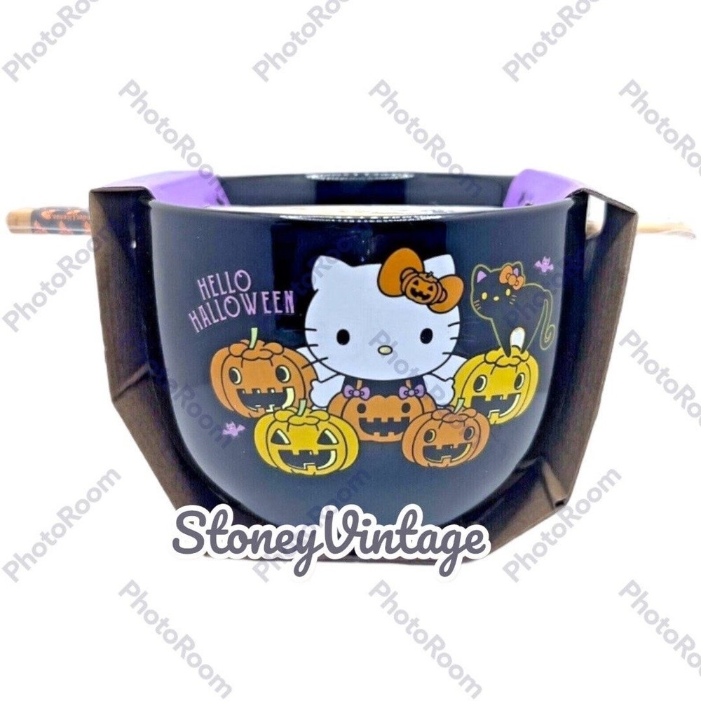 Hello Kitty Halloween Ceramic 20oz Bowl With Chopsticks Ramen noodle bowl